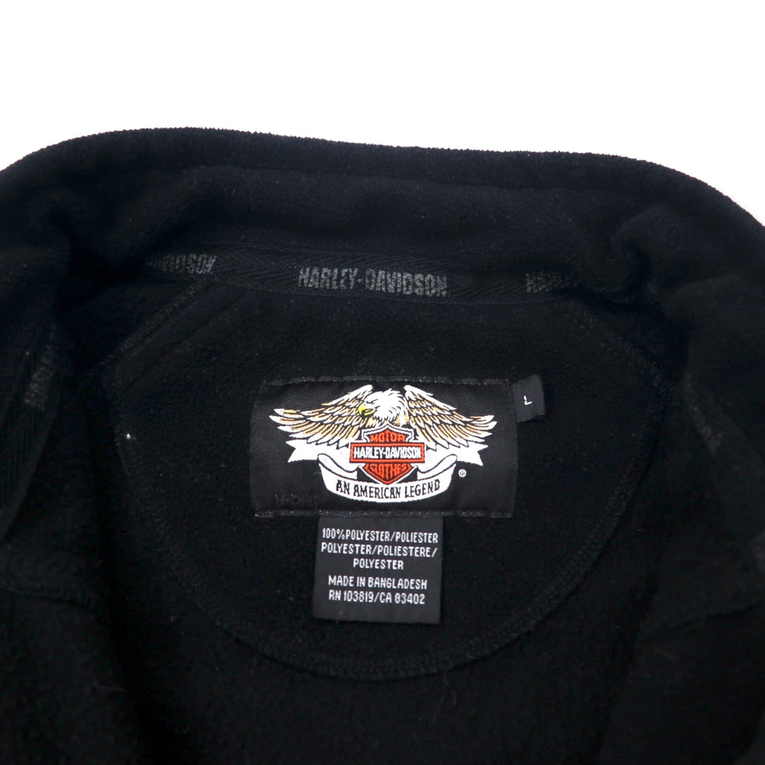 HARLEY DAVIDSON Half-Zip Fleece Jacket L Black Polyester Back Logo