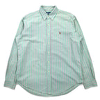 日本然リトテ-古着オンライン-Ralph Lauren 90年代 オックスフォード ボタンダウンシャツ L グリーン コットン ストライプ CLASSIC FIT スモールポニー 刺繍-Ralph Lauren 90's Oxford button-down Shirts L Green Cotton Striped CLASSIC FIT Small Pony Embroidery