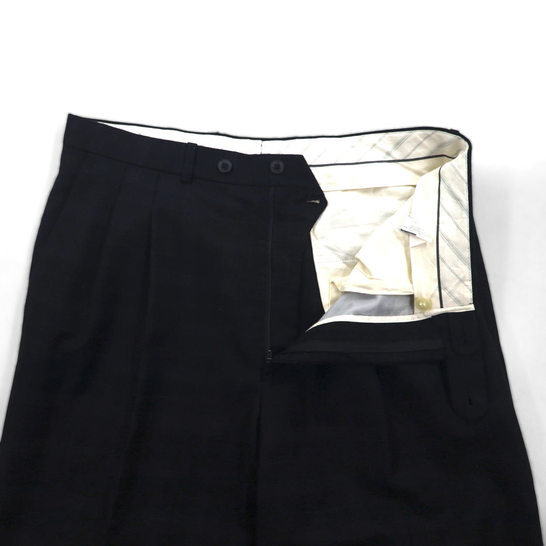 Vintage Pleats Wide Slacks 2タック ワイド スラックス パンツ L チェック カシミヤ混 プリーツ H.STOCKTONATLANTA カナダ製