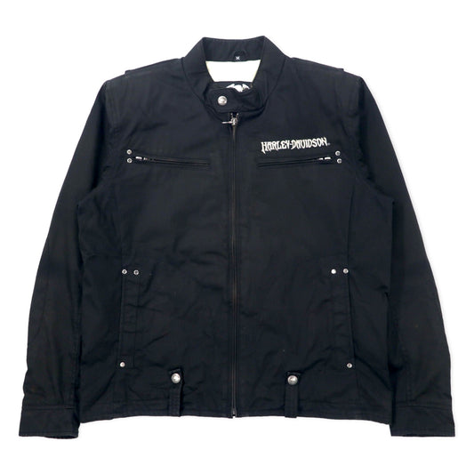 日本然リトテ-古着オンライン-HARLEY DAVIDSON シングル ライダースジャケット M ブラック コットン バックロゴ刺繍-HARLEY DAVIDSON Single Riders Jacket M Black Cotton Back Logo Embroidery