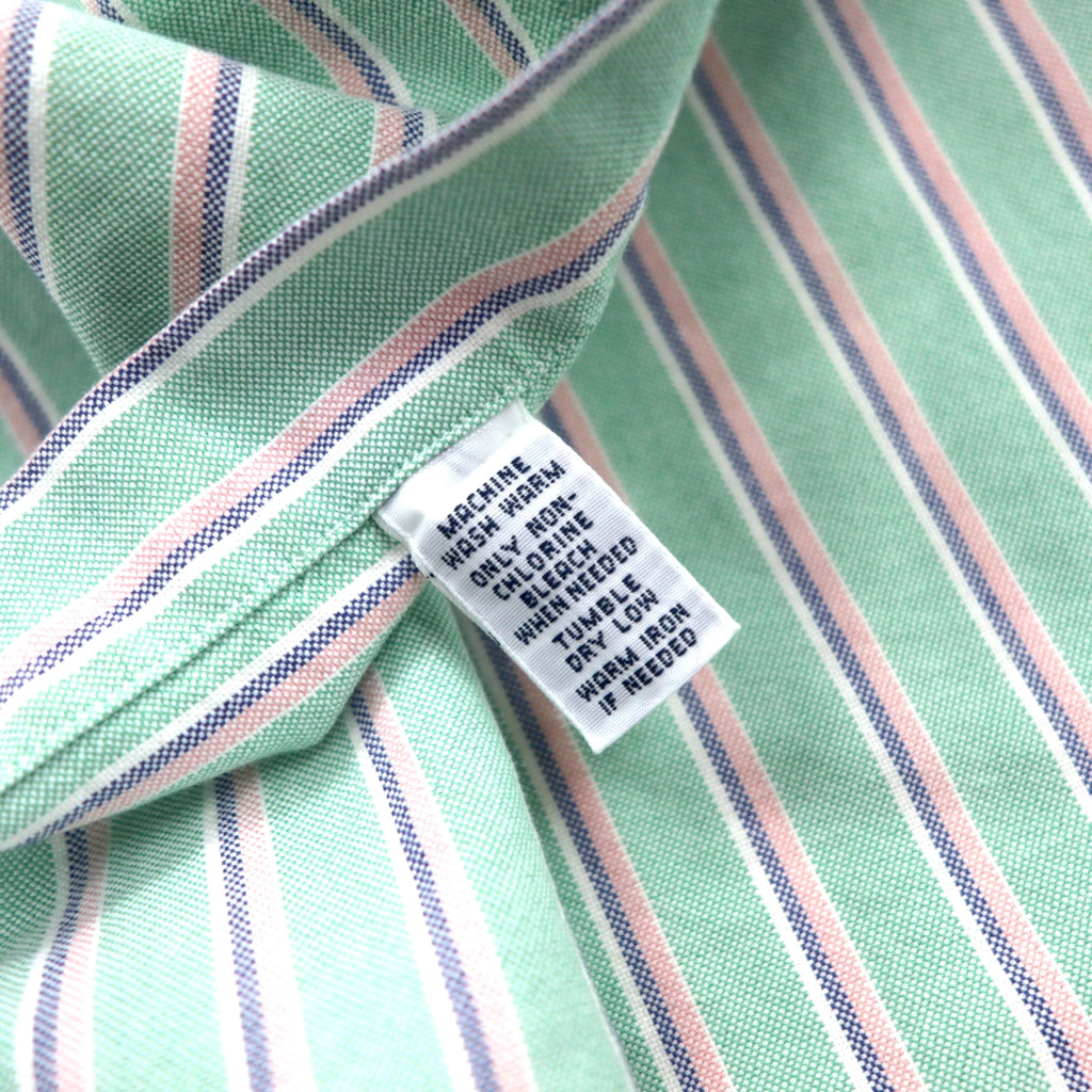 Ralph Lauren 90s Oxford Button-Down Shirt, L, Green, Cotton, Striped, Classic Fit, Small Pony Embroidery
