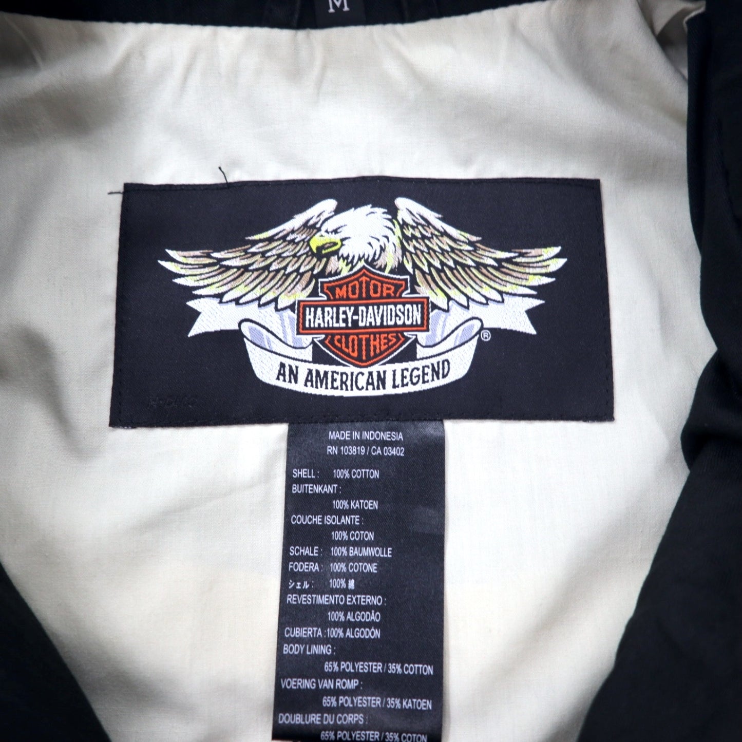 HARLEY DAVIDSON シングル ライダースジャケット M ブラック コットン バックロゴ刺繍