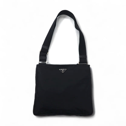 PRADA Crossbody Shoulder Bag in Black Nylon with Triangle Logo Plaque, Made in Italy