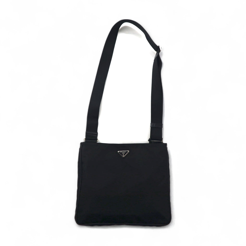 PRADA Crossbody Shoulder Bag in Black Nylon with Triangle Logo Plaque, Made in Italy