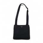 PRADA Crossbody Shoulder Bag in Black Nylon with Triangle Logo Plaque, Made in Italy
