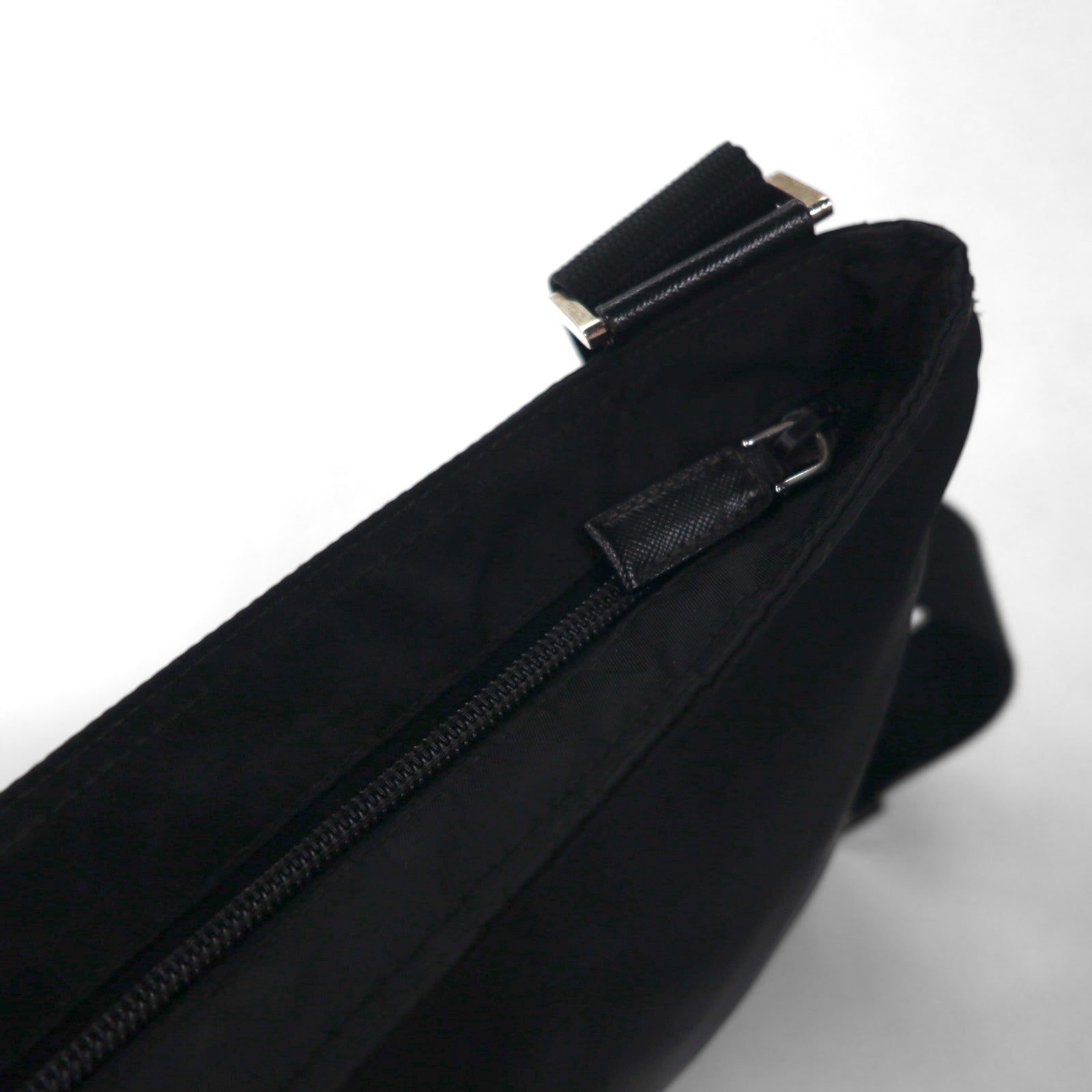 PRADA Crossbody Shoulder Bag in Black Nylon with Triangle Logo Plaque, Made in Italy