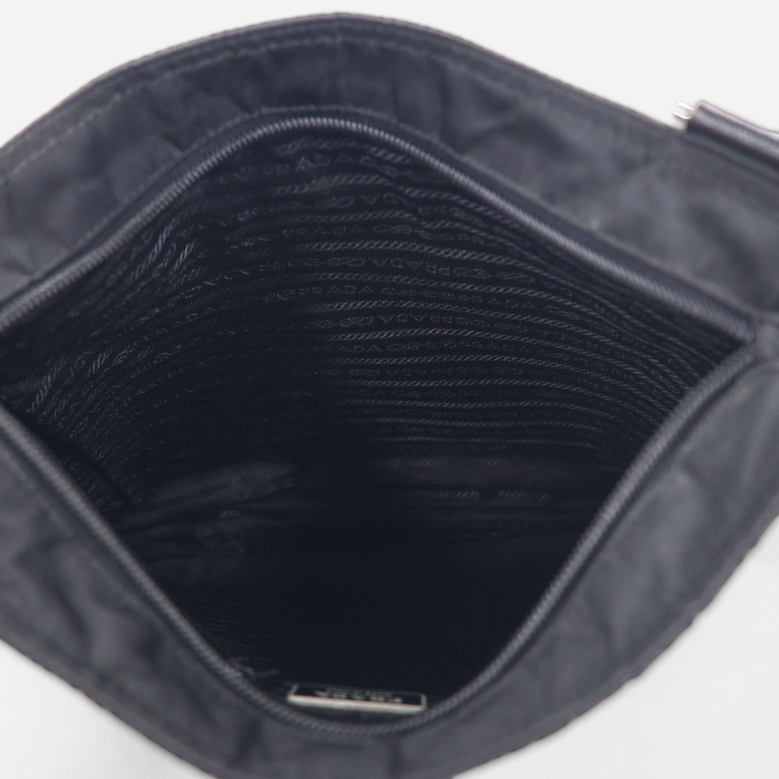 PRADA Crossbody Shoulder Bag in Black Nylon with Triangle Logo Plaque, Made in Italy