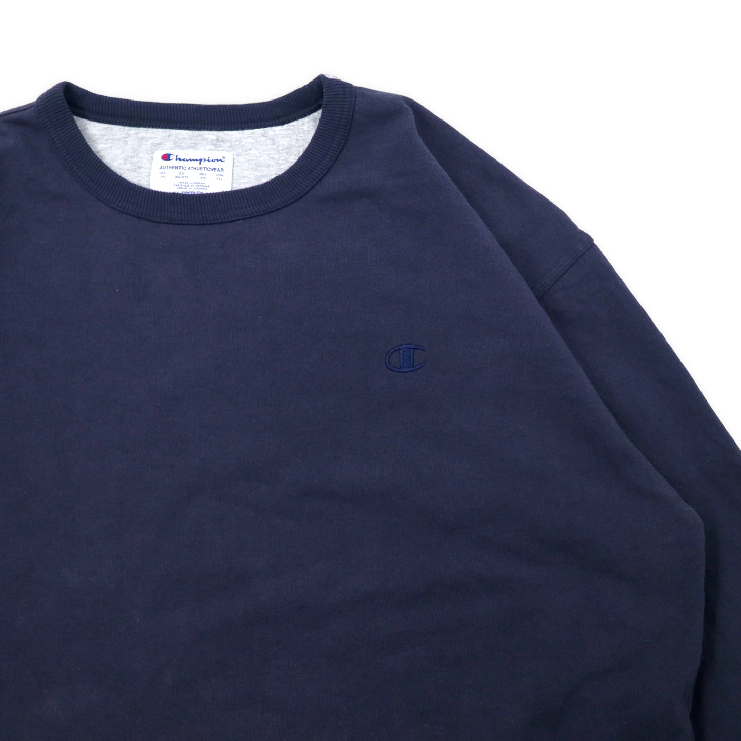 Champion ビッグサイズ クルーネックスウェット 4XL ネイビー コットン ワンポイントロゴ刺繍