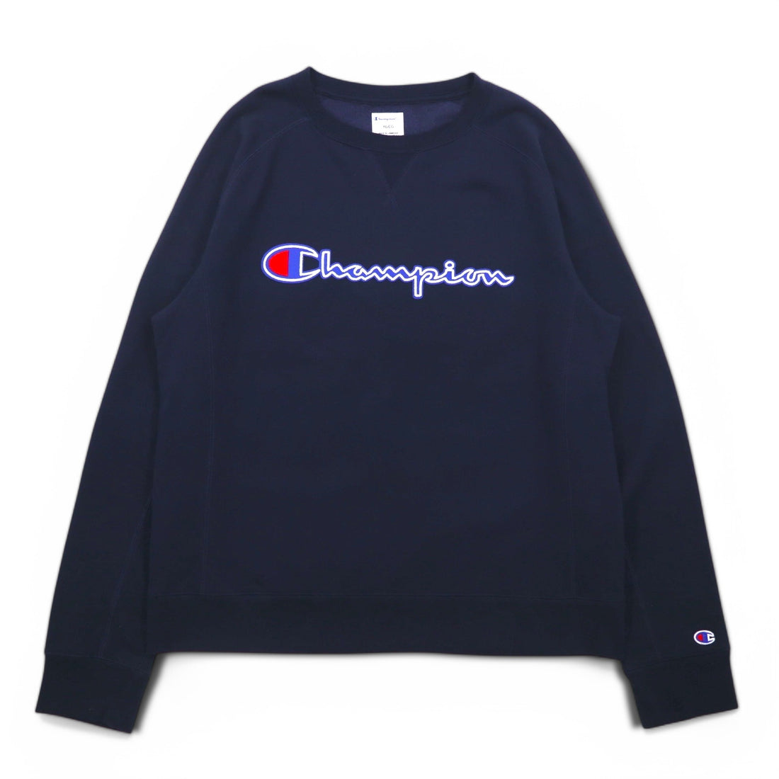 Champion elite V-neck sweatshirt, XL, navy, cotton, brushed lining, script logo