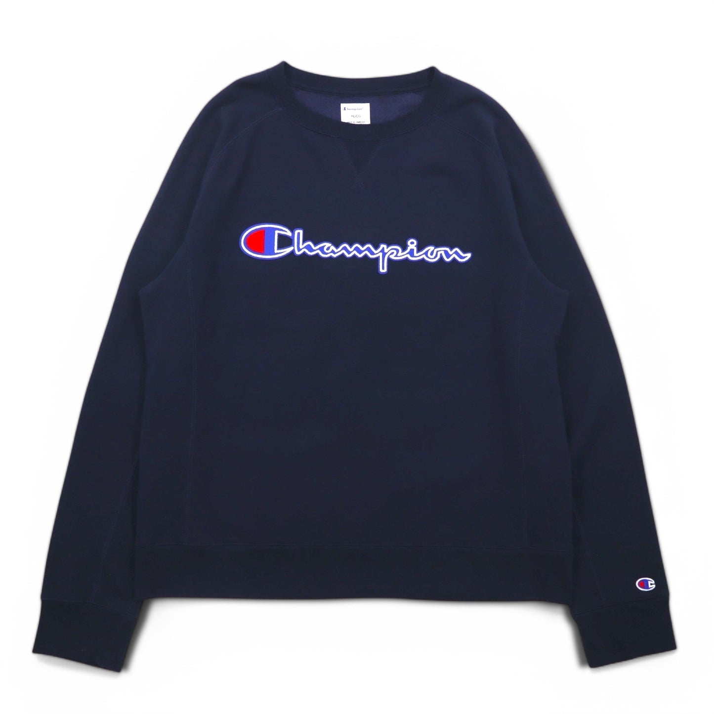 Champion elite 前V スウェット XL ネイビー コットン 裏起毛 スクリプトロゴ
