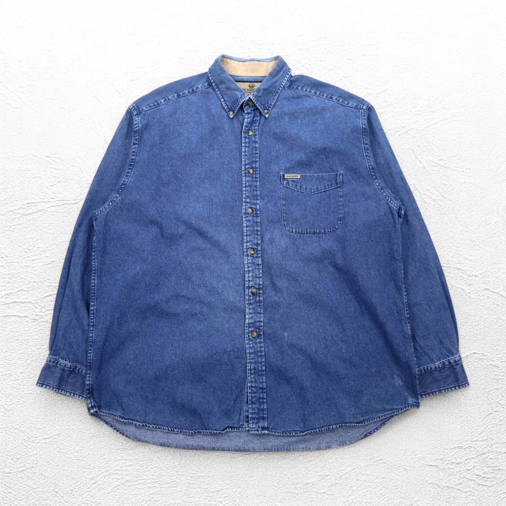 DOCKERS (Levi's) 90s Denim Button-Down Shirt, Size XL, Indigo Blue, Khakiware BASIC DENIM