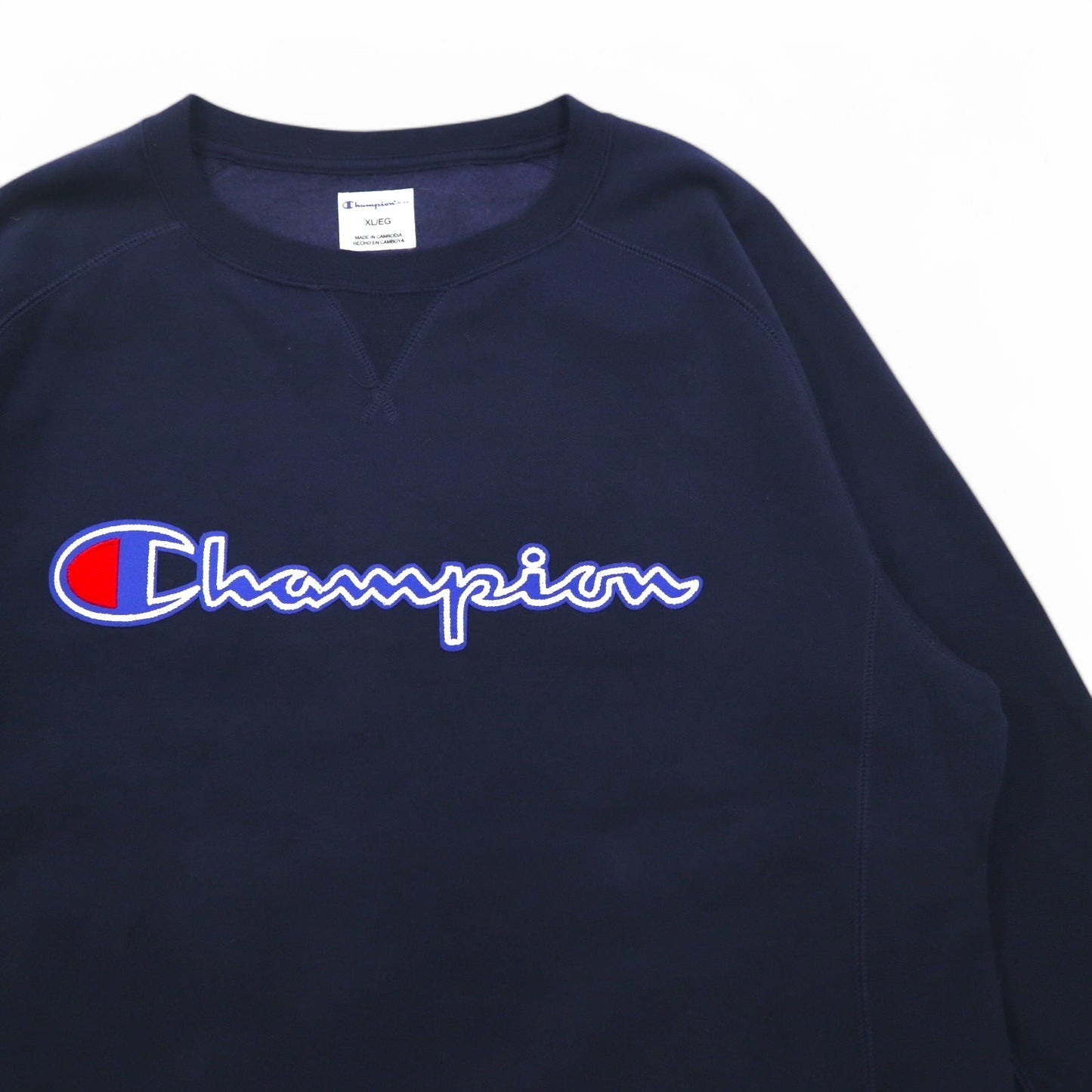 Champion elite 前V スウェット XL ネイビー コットン 裏起毛 スクリプトロゴ