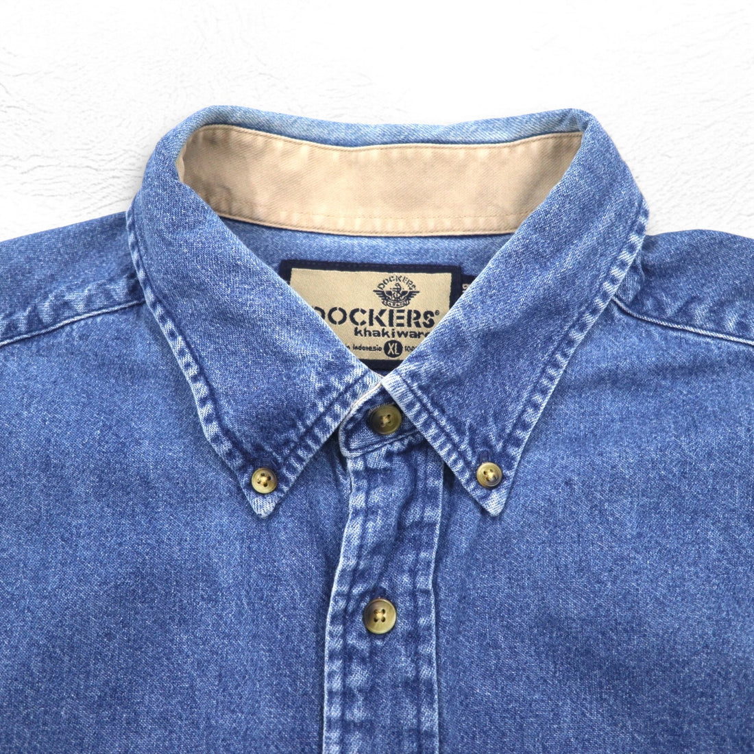 DOCKERS (Levi's) 90s Denim Button-Down Shirt, Size XL, Indigo Blue, Khakiware BASIC DENIM