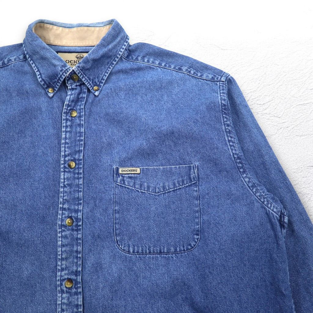 DOCKERS (Levi's) 90s Denim Button-Down Shirt, Size XL, Indigo Blue, Khakiware BASIC DENIM