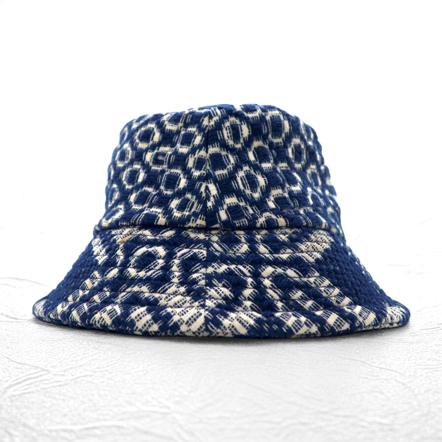 Leh Antique Fabric Bucket Hat FREE Navy Jacquard All-over Pattern