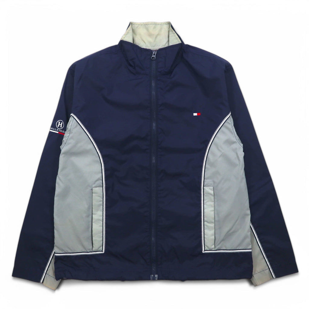 TOMMY HILFIGER 90s Stand Collar Nylon Jacket M Navy Grey Reflective Lines