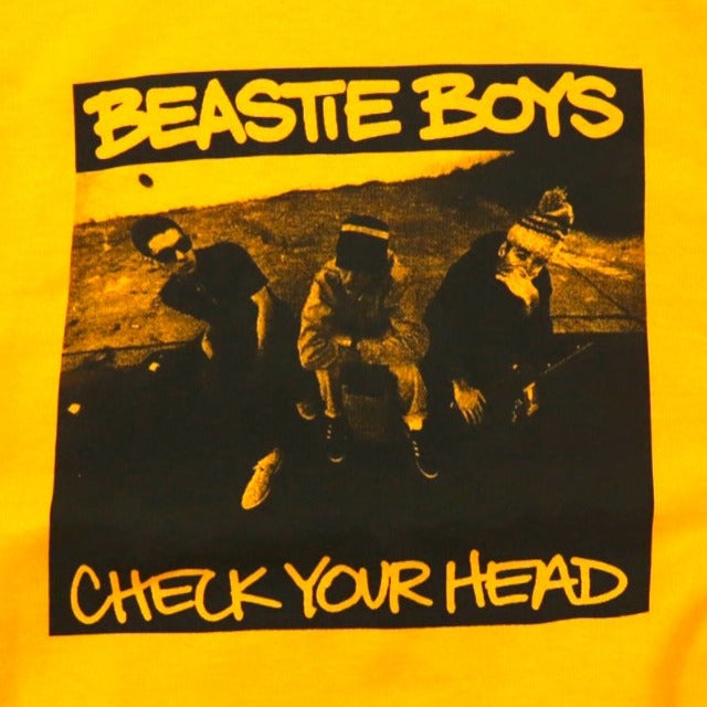 BEASTIE BOYS ビースティボーイズ バンド ヒップホップ プリントスウェット XL イエロー コットン 裏起毛 CHECK YOUR HEAD ビッグサイズ GILDANボディ