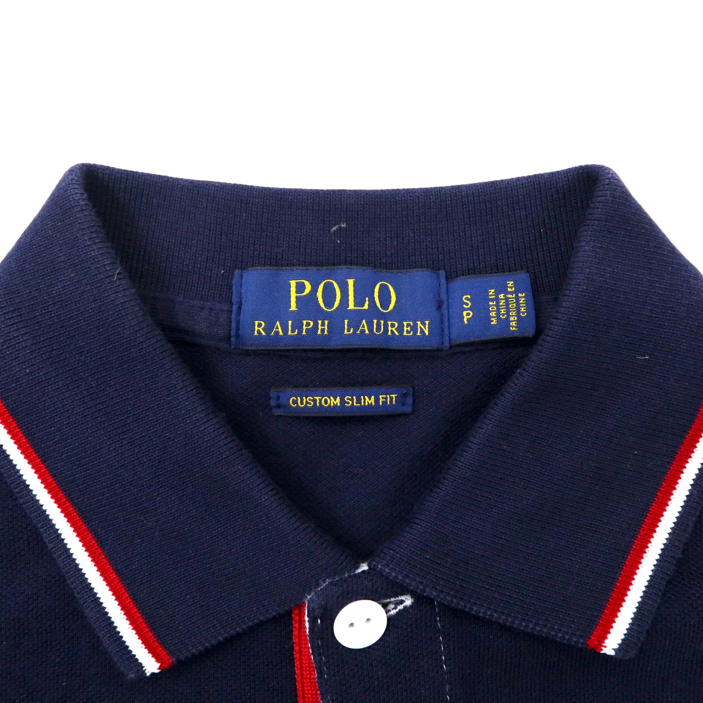 POLO RALPH LAUREN ポロシャツ S ネイビー ホワイト ボーダー USA ポニー刺繍 ナンバリング CUSTOM SLIM FIT