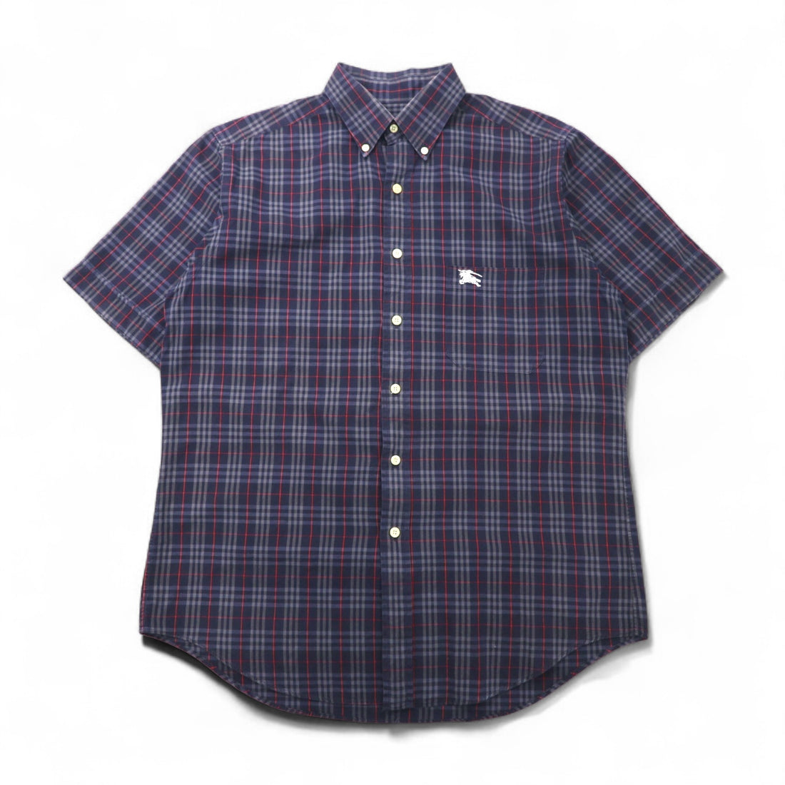 Burberrys ノバチェック 半袖 ボタンダウンシャツ M ネイビー 胸ポケット ワンポイントロゴ刺繍