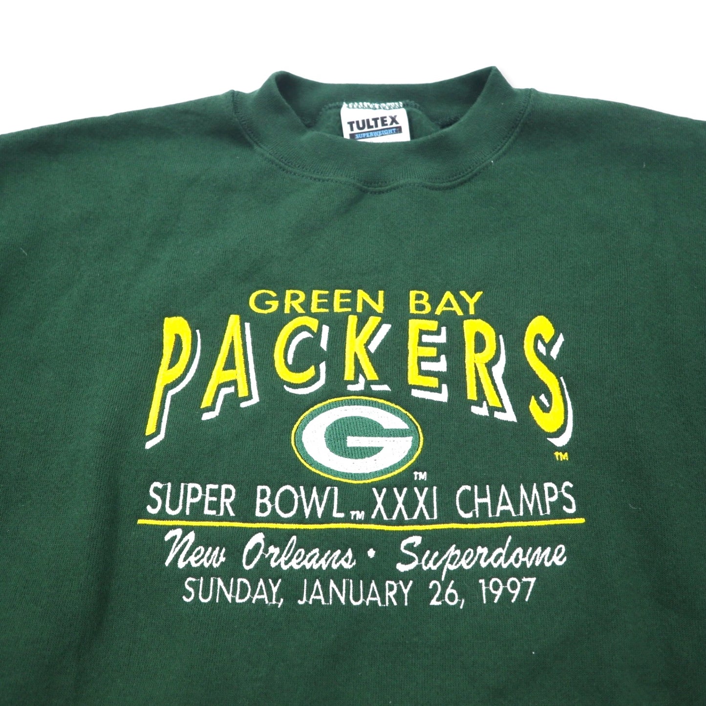 USA製 90年代 TULTEX NFL 刺繍 スウェット 2XL グリーン コットン 裏起毛 GREEN BAY PACKERS ビッグサイズ