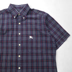 Burberry's Nova Check Short Sleeve Button-Down Shirt, Size M, Navy, with Chest Pocket and Embroidered Logo
