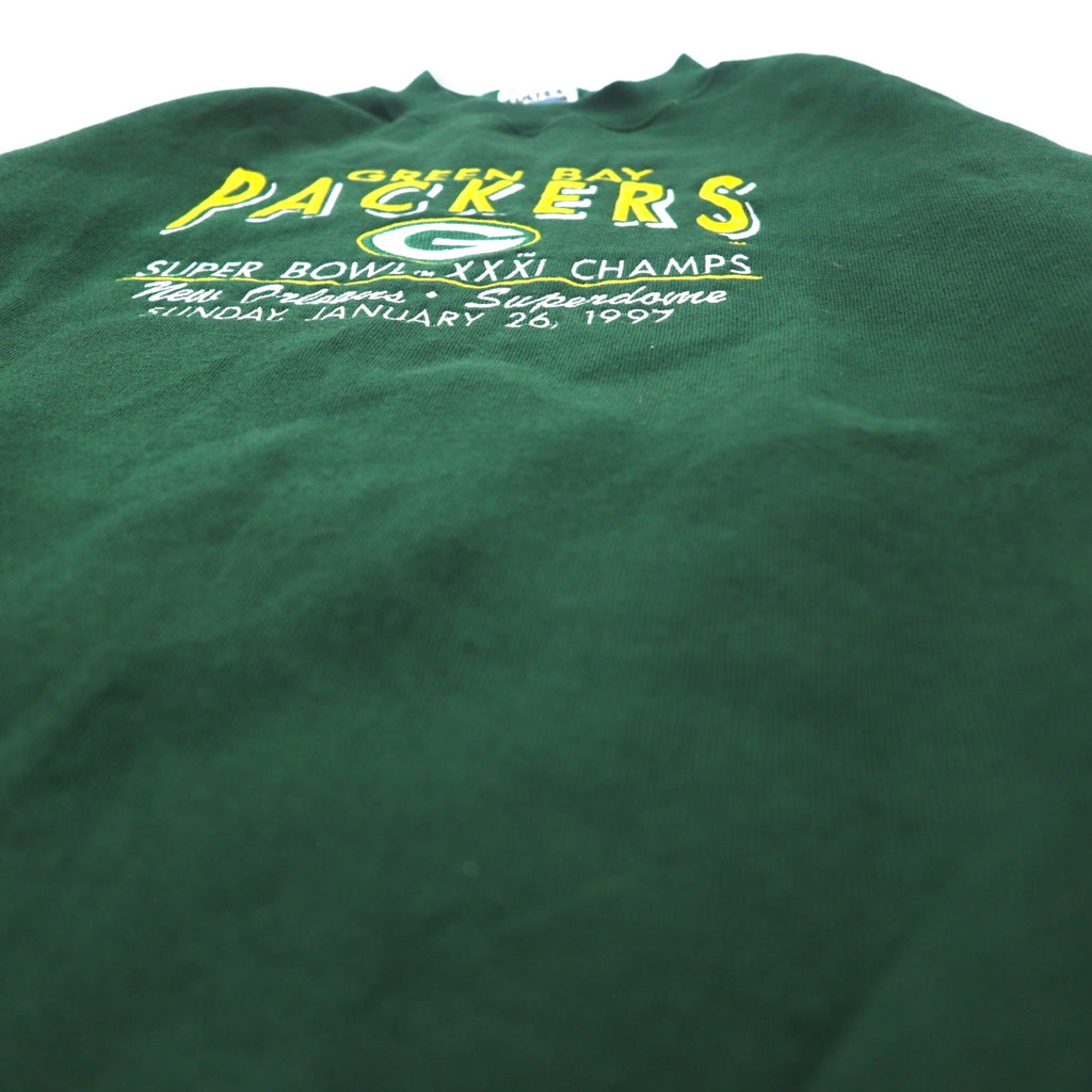 Made in USA 90s TULTEX NFL embroidered sweatshirt 2XL green cotton brushed lining GREEN BAY PACKERS big size