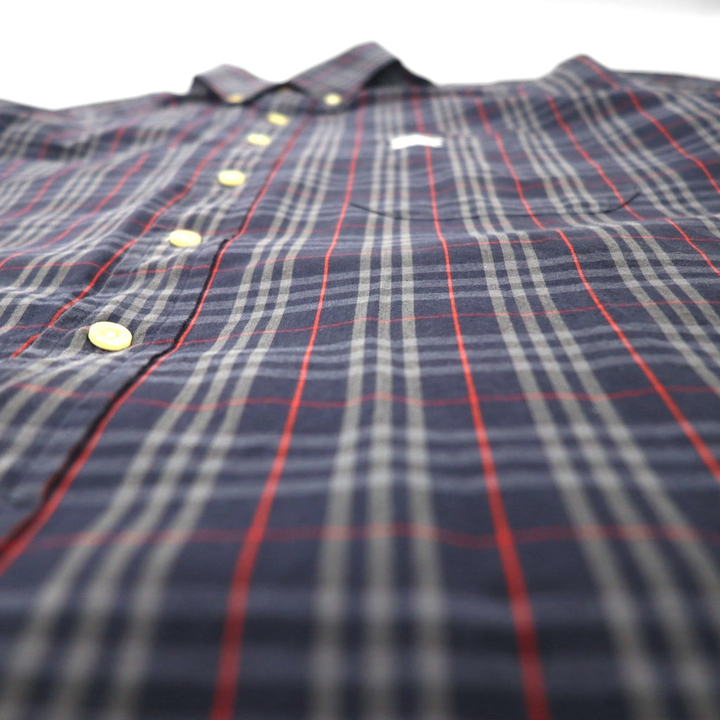 Burberry's Nova Check Short Sleeve Button-Down Shirt, Size M, Navy, with Chest Pocket and Embroidered Logo