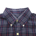 Burberry's Nova Check Short Sleeve Button-Down Shirt, Size M, Navy, with Chest Pocket and Embroidered Logo