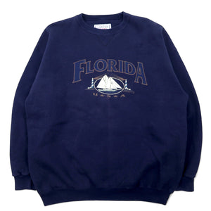 Made in USA 90s SANTEE HVYWT Reverse Weave Sweatshirt XL Navy Cotton FLORIDA Print