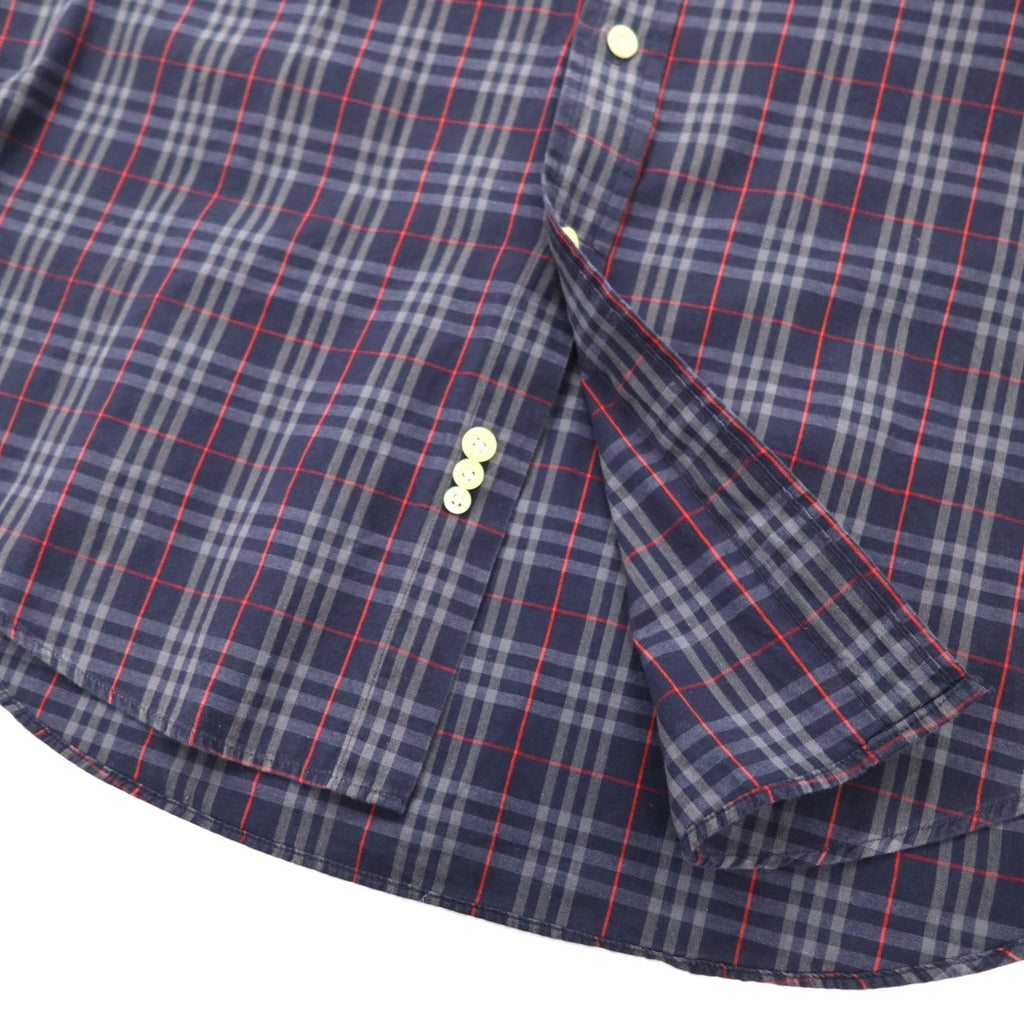 Burberry's Nova Check Short Sleeve Button-Down Shirt, Size M, Navy, with Chest Pocket and Embroidered Logo