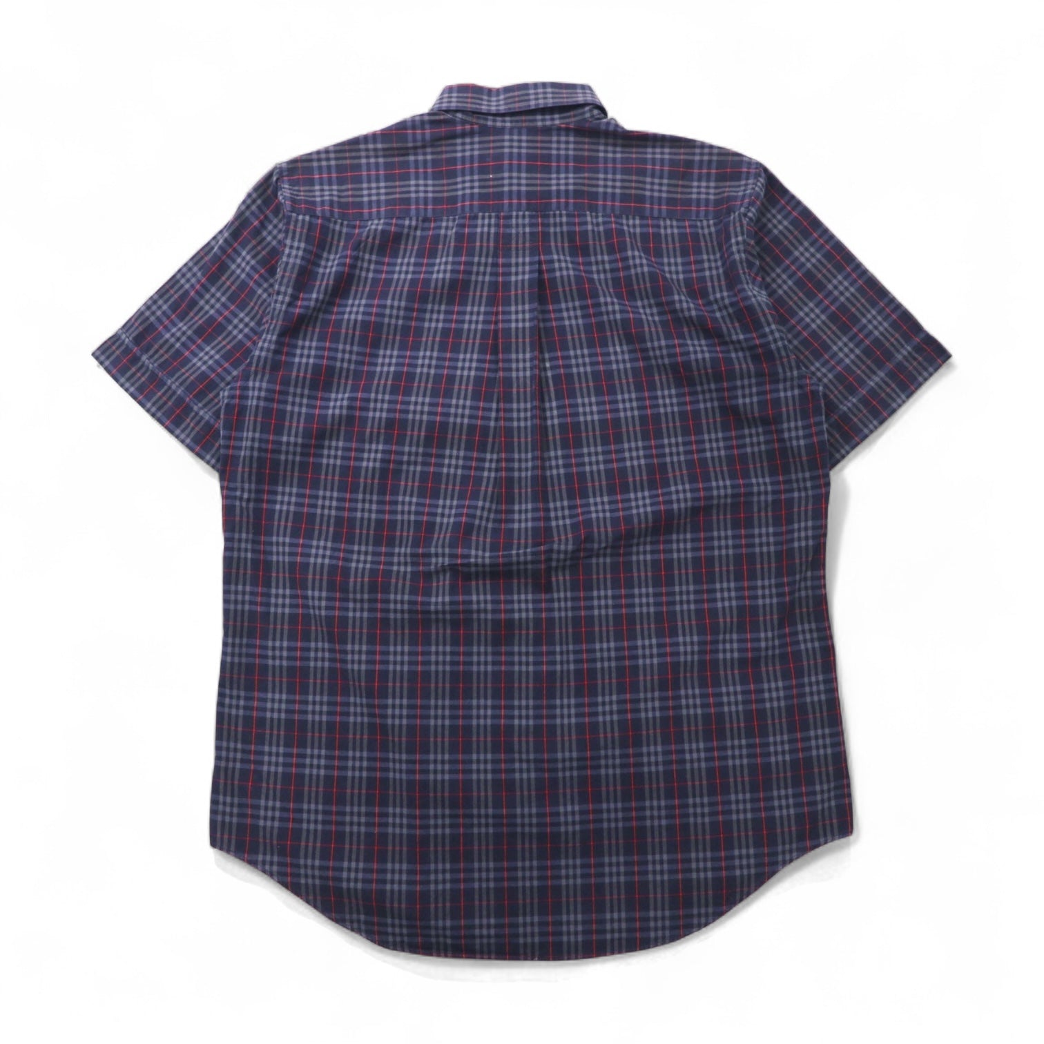 Burberry's Nova Check Short Sleeve Button-Down Shirt, Size M, Navy, with Chest Pocket and Embroidered Logo