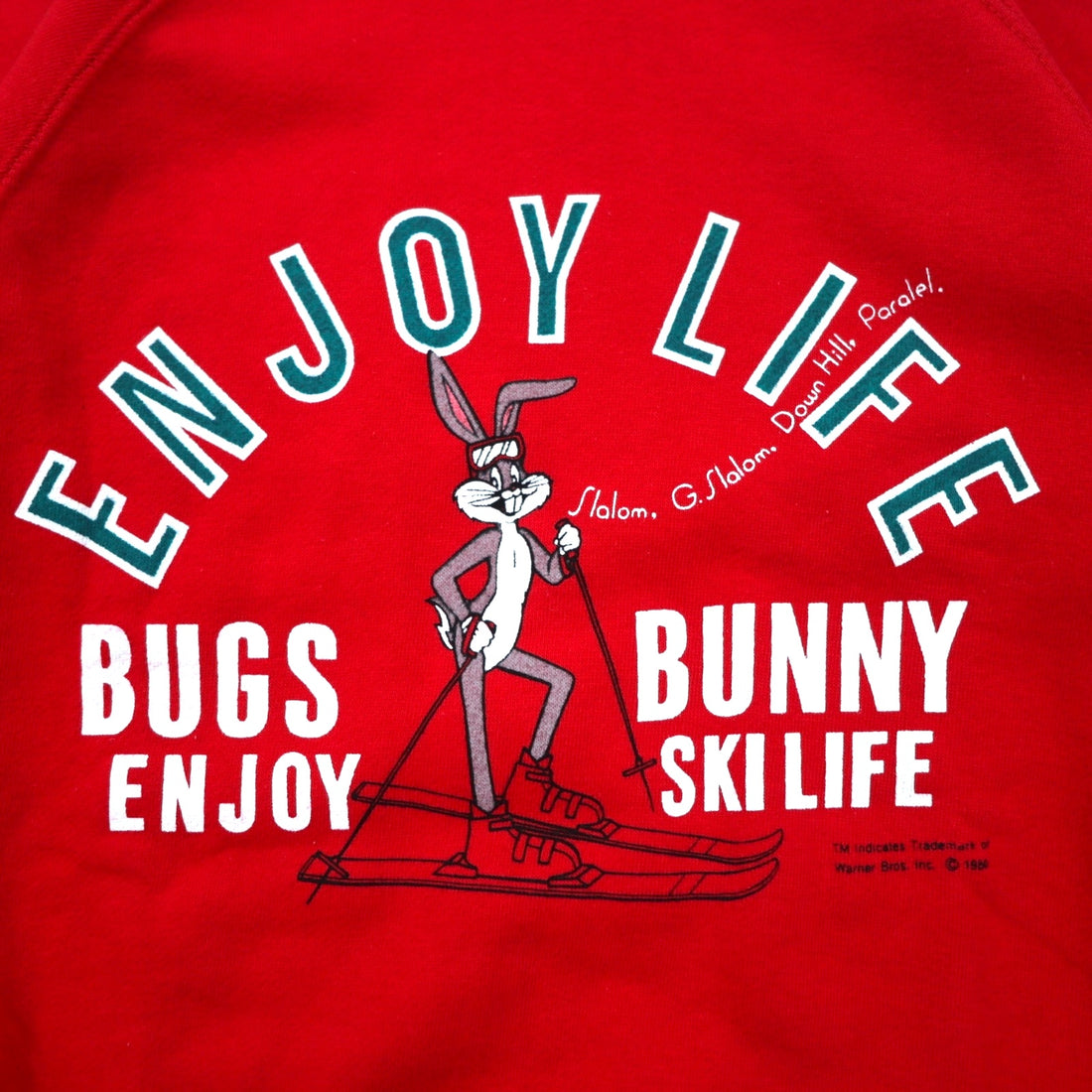 Warner Bros 80s BUGS BUNNY Character Print Sweatshirt S Red Cotton Bukky-Aki