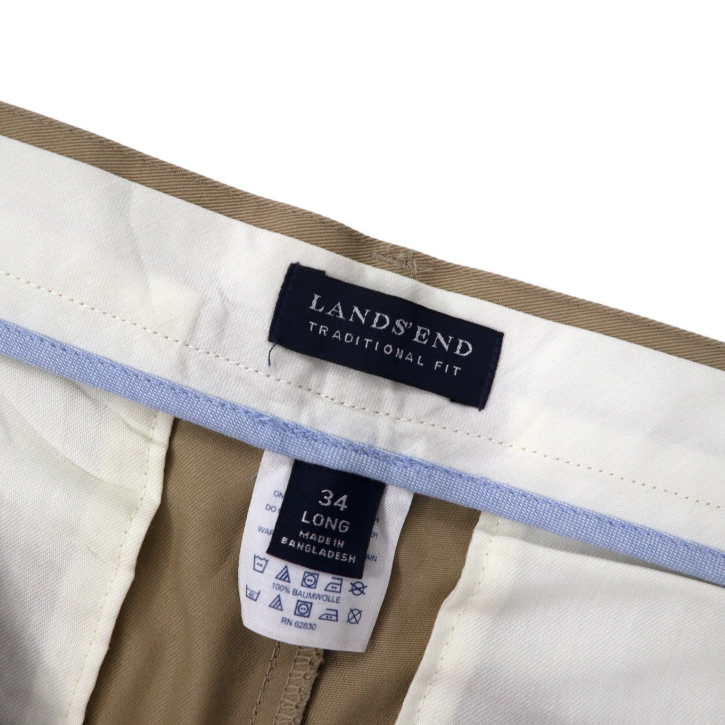 LANDS' END 2タック チノパンツ スラックスパンツ 34 ベージュ コットン TRADITIONAL FIT 427855