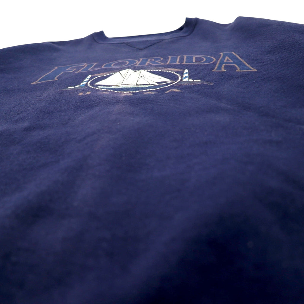 Made in USA 90s SANTEE HVYWT Reverse Weave Sweatshirt XL Navy Cotton FLORIDA Print