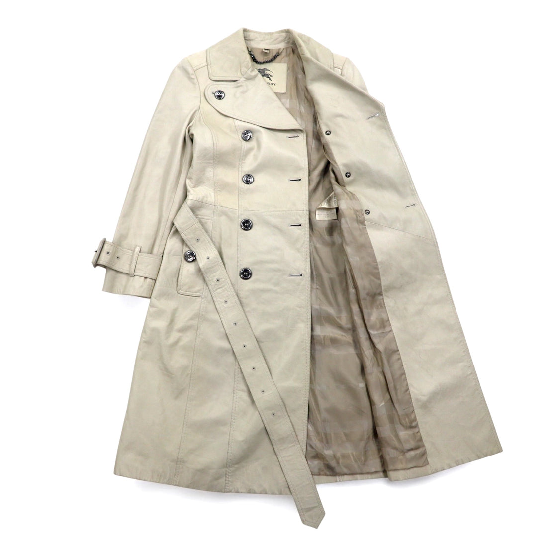 BURBERRY Lamb Leather Trench Coat, Medium, Ivory, Sheepskin, Belted