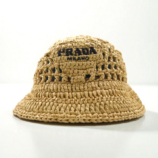PRADA ナチュラル クロシェ バケットハット ベージュ ラフィア 1HC137 2A2T イタリア製