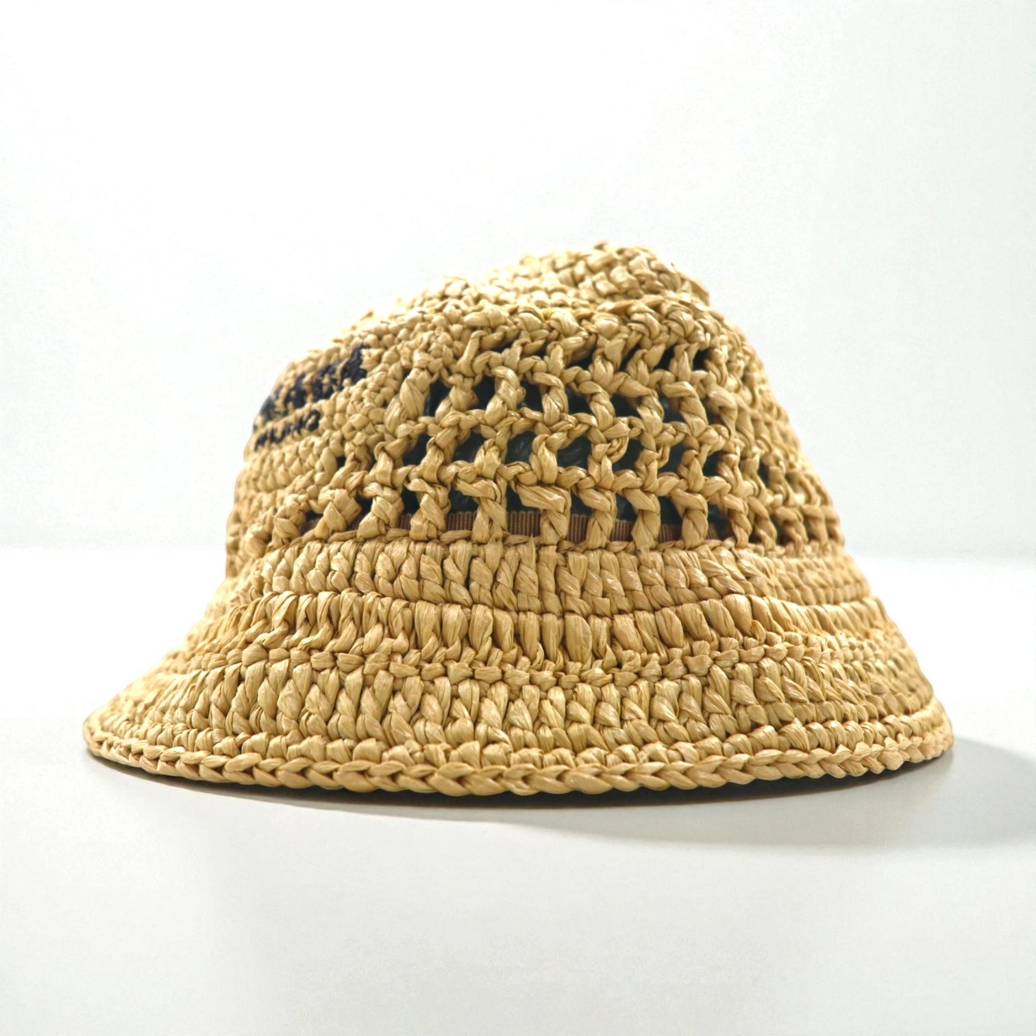 PRADA Natural Crochet Bucket Hat in Beige Raffia, 1HC137 2A2T, Made in Italy