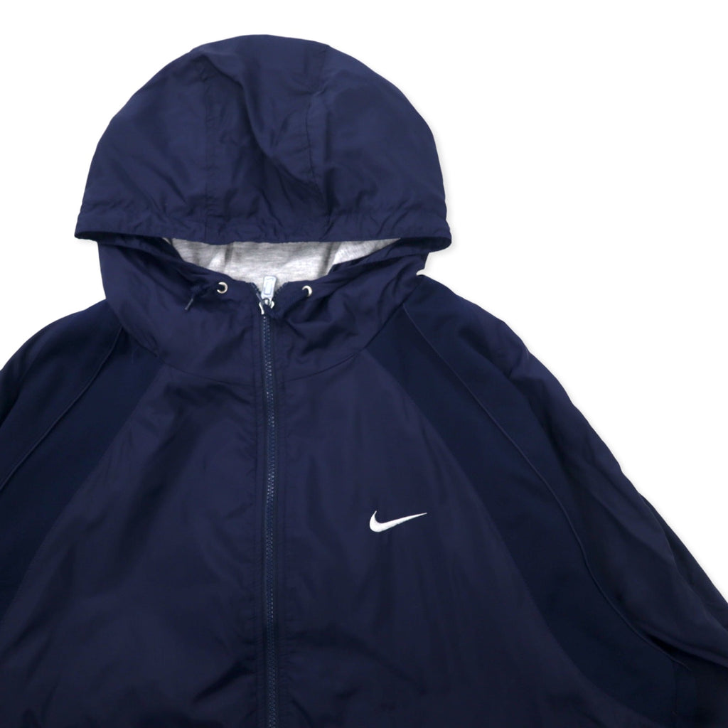 NIKE 90s Shell Parka Nylon Jacket XL Navy Swoosh Logo Embroidered Silver Tag Big Size