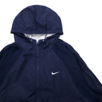 NIKE 90s Shell Parka Nylon Jacket XL Navy Swoosh Logo Embroidered Silver Tag Big Size