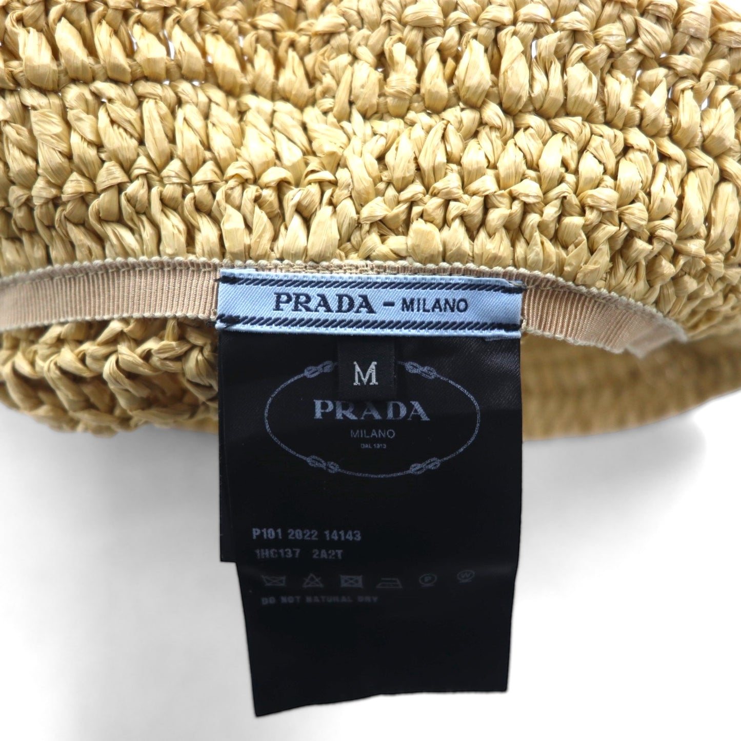 PRADA ナチュラル クロシェ バケットハット ベージュ ラフィア 1HC137 2A2T イタリア製