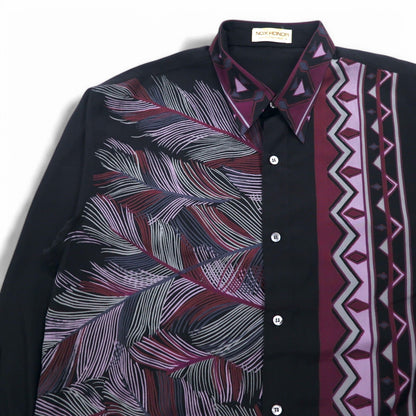 Vintage 90s Japan Made Retro Shirt NOX HONOR ポリシャツ L ブラック ネイティブ柄 ポリエステル