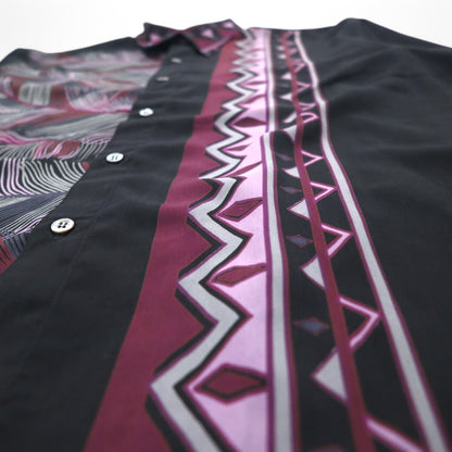 Vintage 90s Japan Made Retro Shirt NOX HONOR ポリシャツ L ブラック ネイティブ柄 ポリエステル
