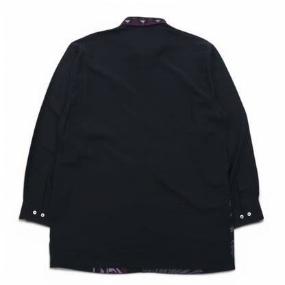 Vintage 90s Japan Made Retro Shirt NOX HONOR ポリシャツ L ブラック ネイティブ柄 ポリエステル