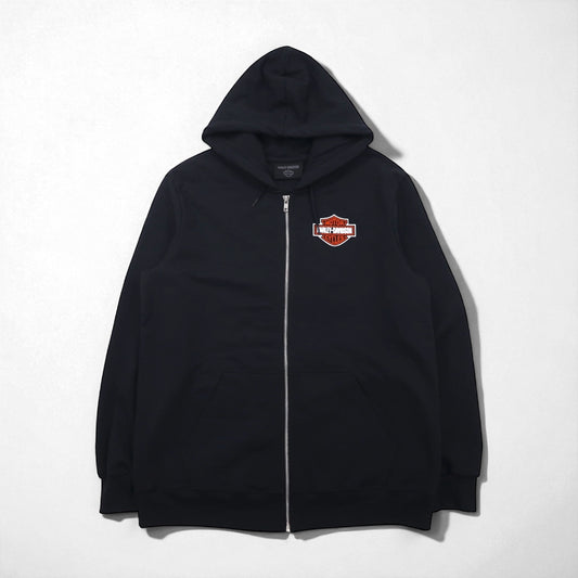 HARLEY DAVIDSON ジップパーカー XL ブラック コットン 両面プリント