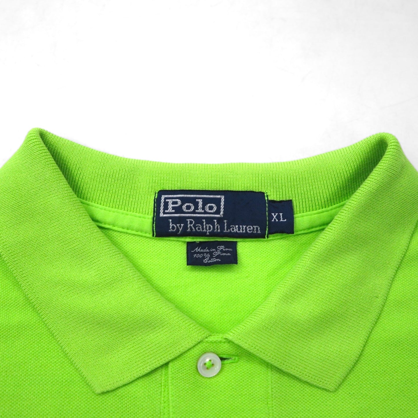 Polo by Ralph Lauren 90年代 ポロシャツ XL グリーン コットン 鹿の子 スモールポニー刺繍 ペルー製