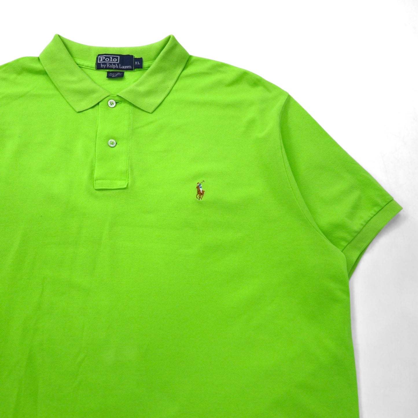 Polo by Ralph Lauren 90年代 ポロシャツ XL グリーン コットン 鹿の子 スモールポニー刺繍 ペルー製