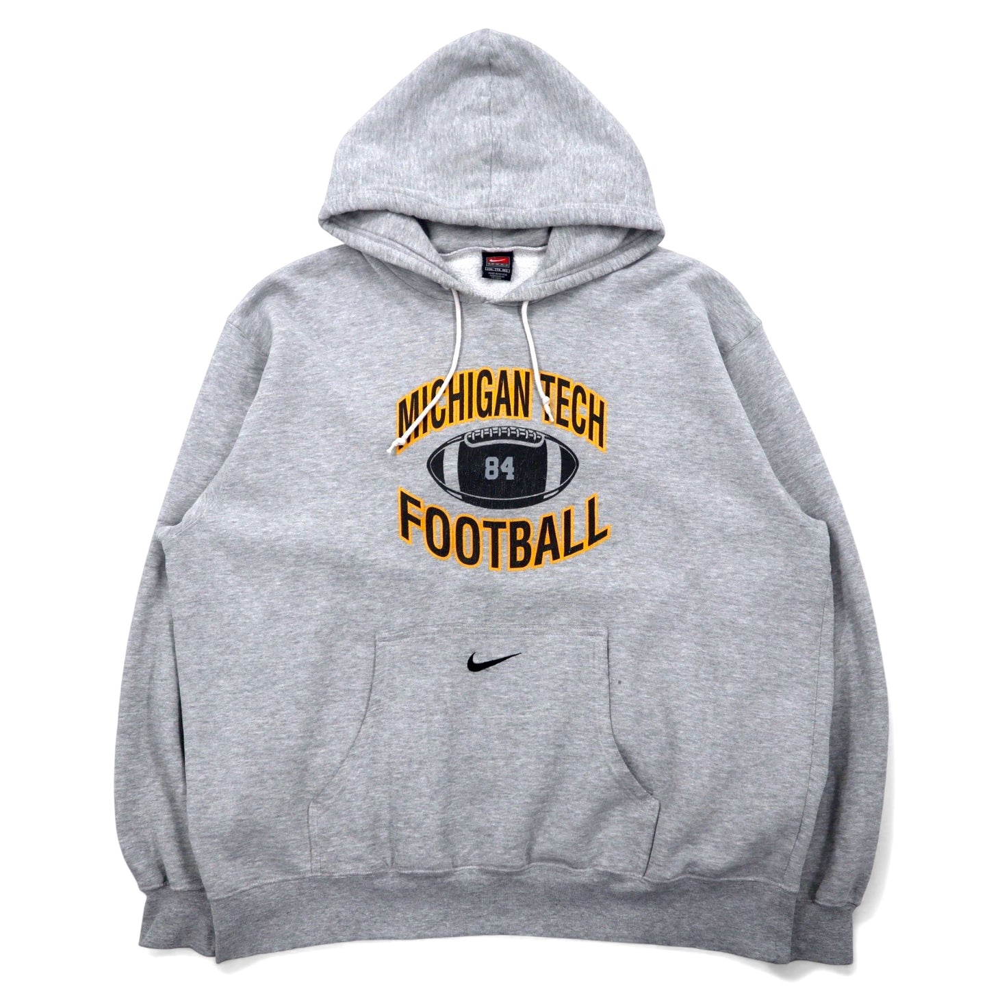 NIKE 90年代 TEAMタグ プルオーバー パーカー XXL グレー スウォッシュ コットン カレッジ フットボール プリント MICHIGAN TECH FOOTBALL メキシコ製