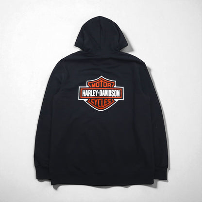 HARLEY DAVIDSON ジップパーカー XL ブラック コットン 両面プリント