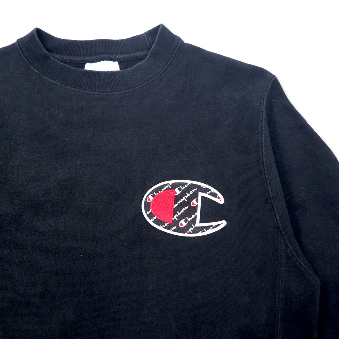 Champion Reverse Weave Sweatshirt L Black Cotton Script Logo Blue Single Tag Reprint Made in Honduras