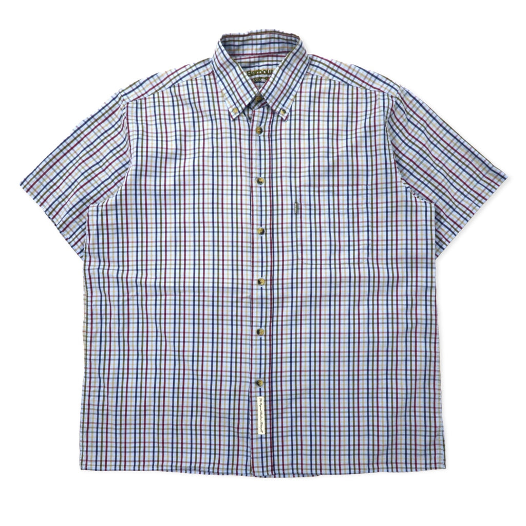 日本然リトテ-古着オンライン-Barbour 半袖 ボタンダウンシャツ L ブルー チェック コットン ポルトガル製-Barbour Short Sleeve Button-down Shirts L Blue Checked Cotton Portugal Made